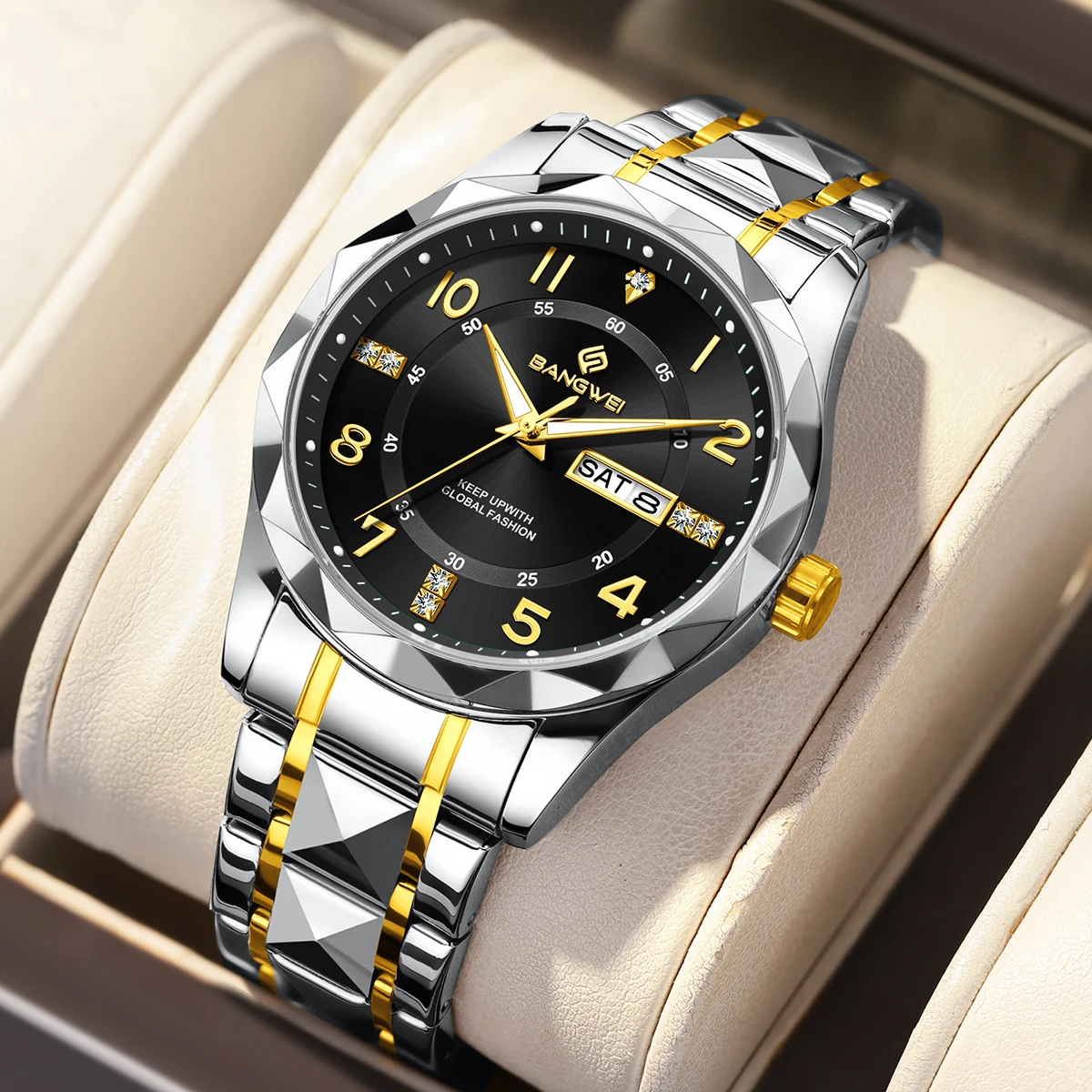 

Мужские кварцевые часы LIGE BANGWEI: классические, роскошные, модные, деловые, повседневные, из нержавеющей стали, с люминесцентным циферблатом, отображением дня недели и даты, с бриллиантовым циферблатом