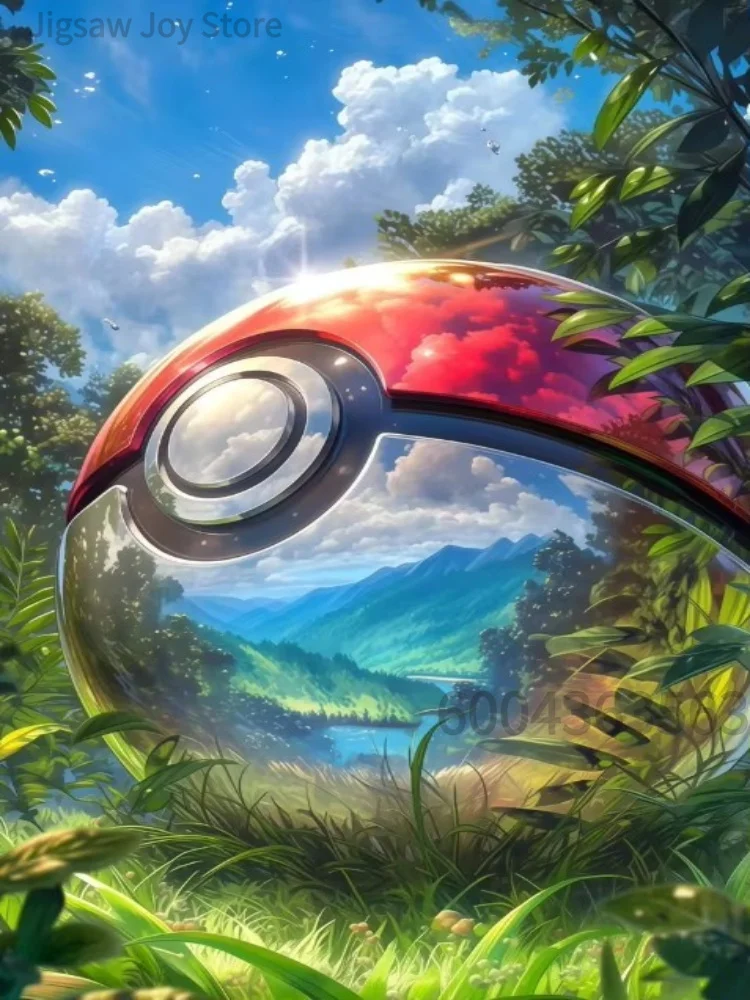 Creative Pokemon Puzzle Pokeball Landscape Reflection Comic Style Sunset HD Printing Brain Teaser Game Wall Art Collectible