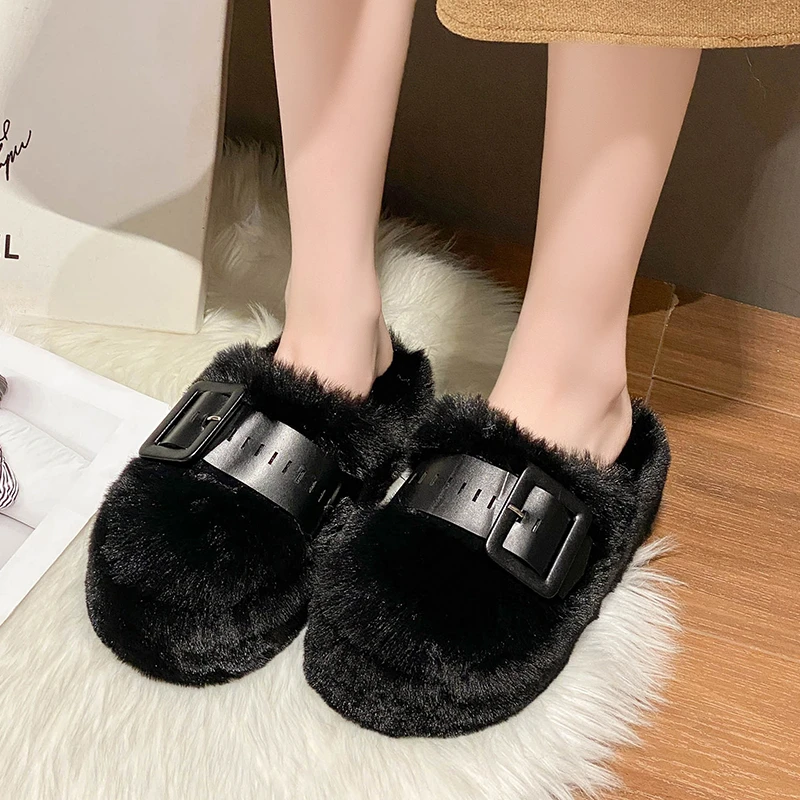 Shoes Woman 2024 House Slippers Platform Luxury Slides Fur Flip Flops Heeled Mules Cover Toe Pantofle On A Wedge Designer