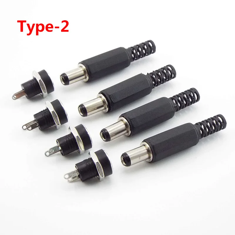 12V Plastic Male Plugs 5.5 x 2.1 mm DC Power Socket Female Jack Screw Nut Panel Mount Connector Adapter CCTV LED Strip E4