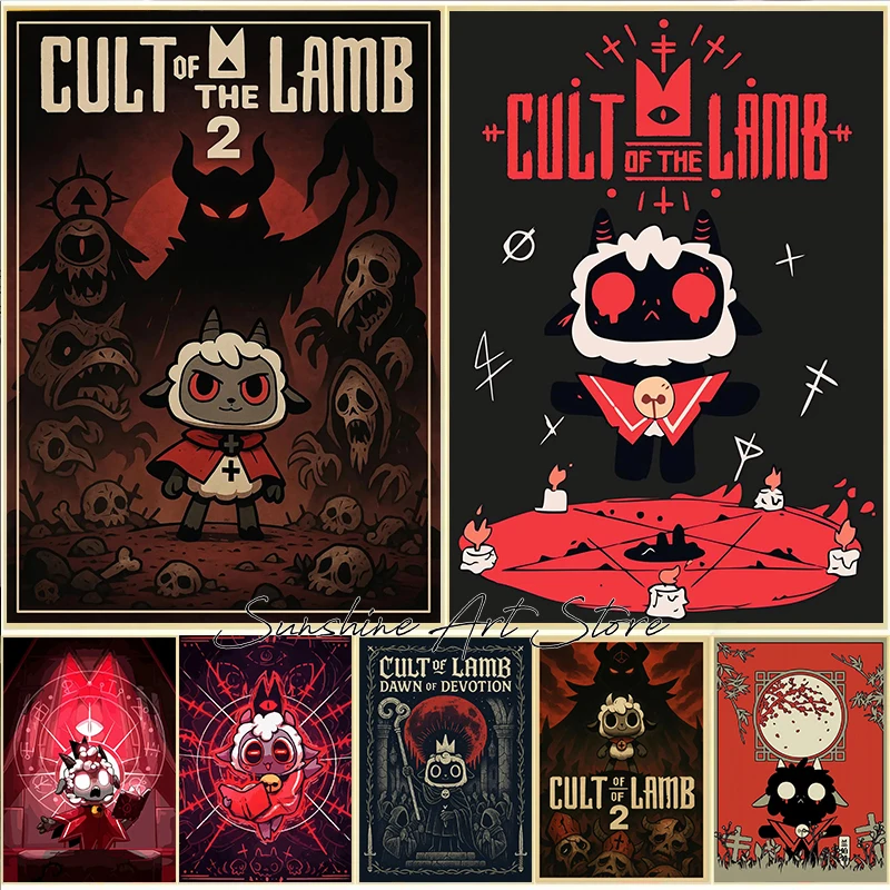 Video Game Cult of The Lamb COTL Roguelike Gamer Gaming Aesthetic Lamb Cartoon Poster Canvas Painting Wall Pictures Home Decor