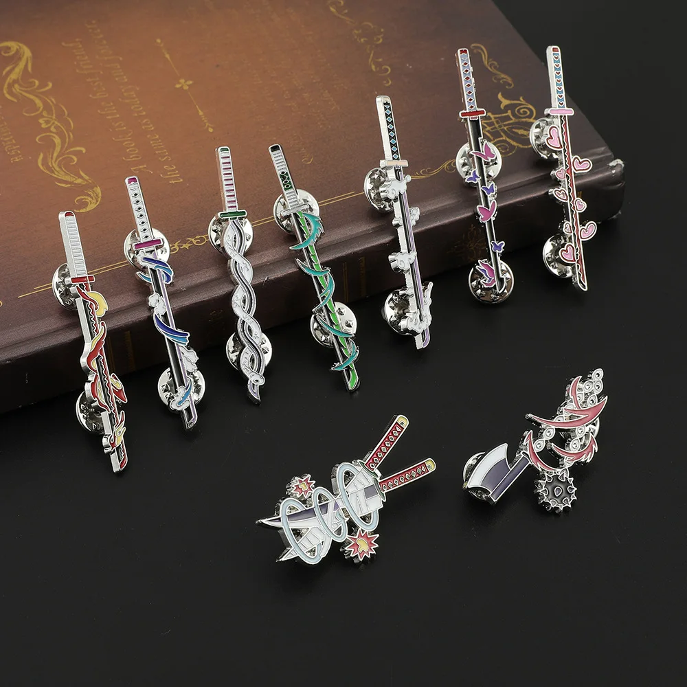 9Pcs/Set Cartoon Anime Ghost Kill Team Samurai Sword Enamel Brooch 9-Pillar Metal Badge Cosplay Jewelry Accessories Gifts