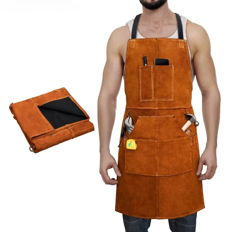 Apron Unfortunately Insulated Cowhide Welding Carpenter Electrician Floral Work Clothes Baking Barbecue Apron Waterproof Apron