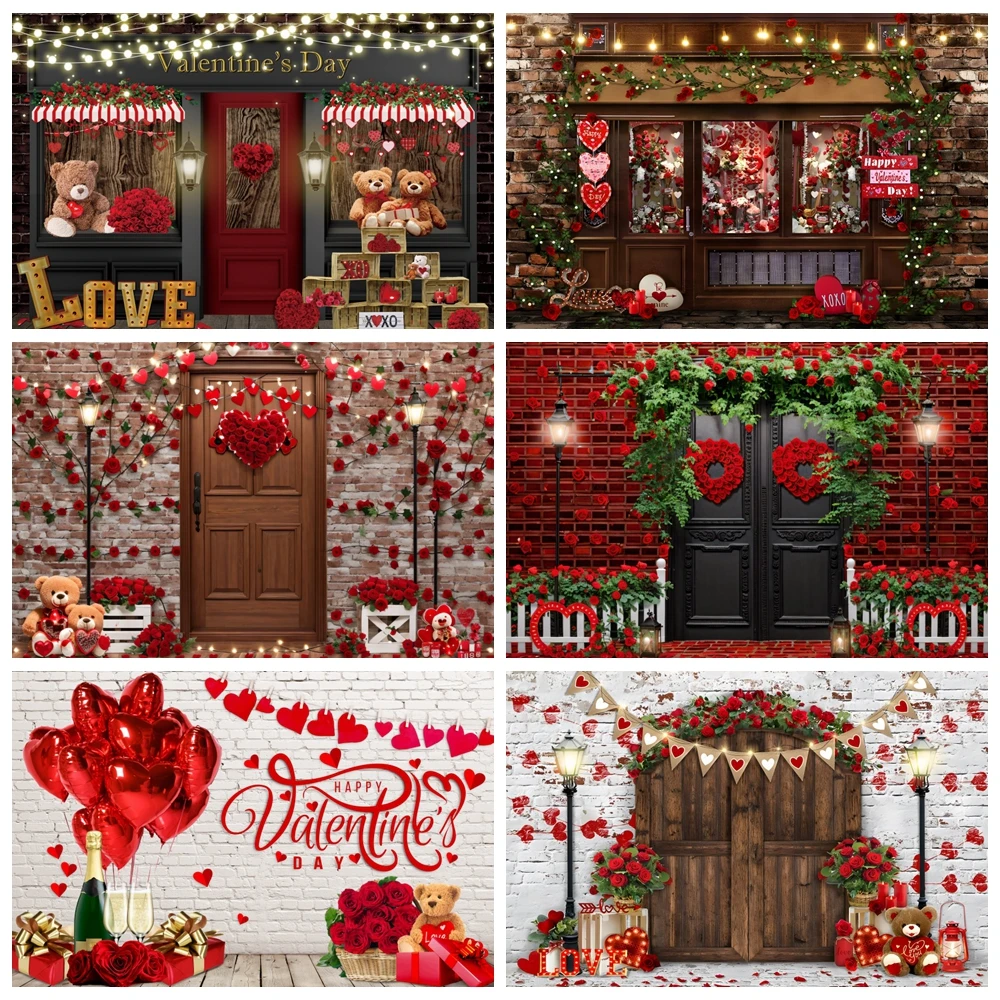 

Red Rose Brick Wall Valentine Day Backdrop Photography Red Love Heart Valentine Portrait Wedding Bridal Shower Shoot Background