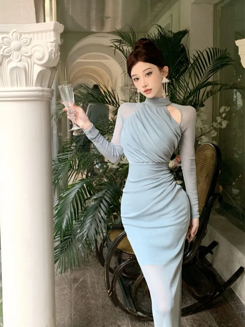 

Новая женская модная весенняя юбка-миди Slim Fit с вырезами, плиссированная, облегающая, из шелка, в корейском стиле