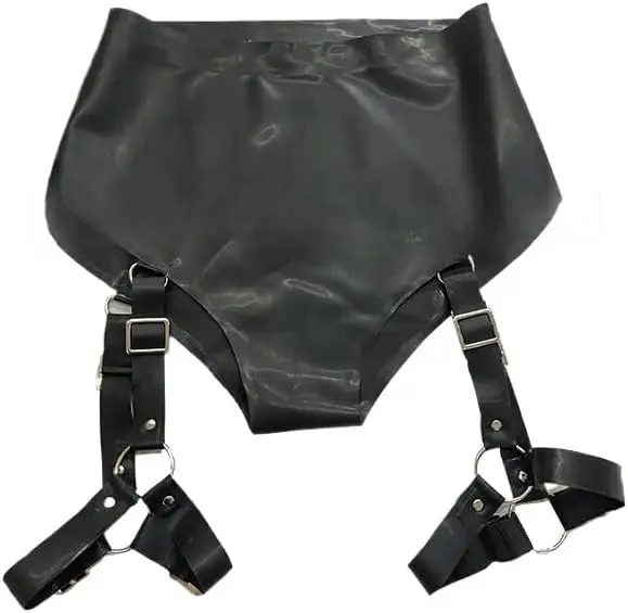 

Women Latex Briefs High Waist with Buckle Adjustable Suspender Underwear