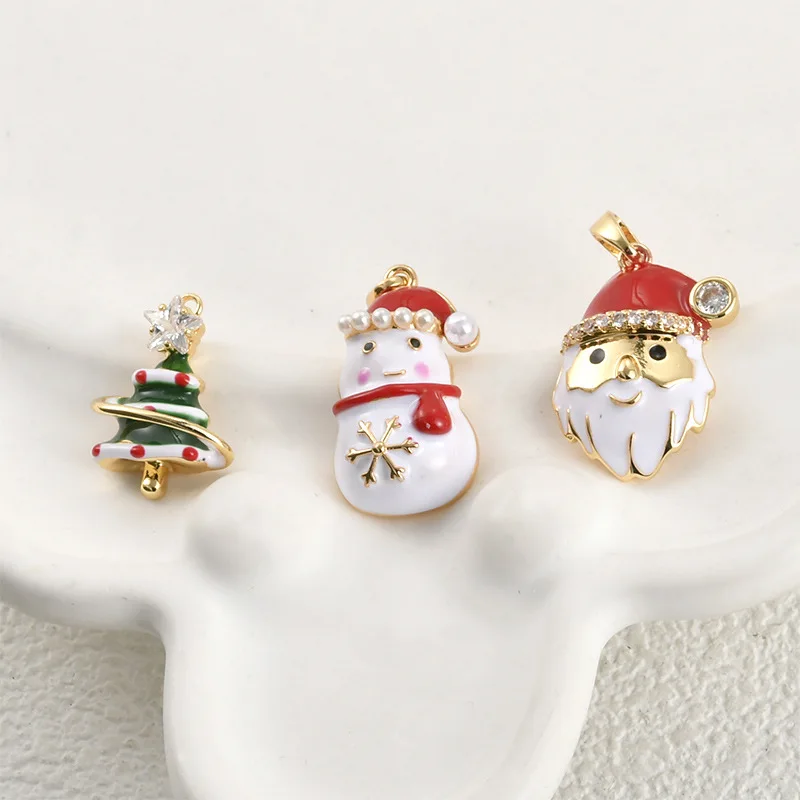 Copper-plated 18k Gold Color-preserving Christmas Tree Pearl Snowman Santa Pendant DIY Handmade Earrings Necklace Pendant With