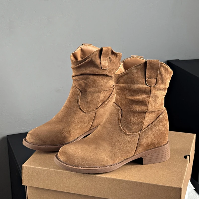 

Women Heeled Chelsea Boots Suede Woman Shoes Fashion Ankle Boots 2025 Winter Sport Walking Shoes Casual Chelsea Boots De Mujer