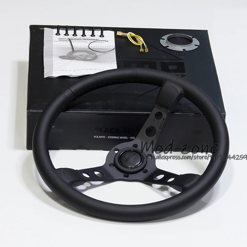 MOD07 Black Edition 14 Inch 350MM Deep Corn 75MM Deep Dish Suede or Leather Sport Racing Steering Wheel