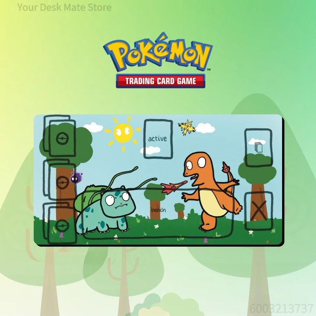 Bulbasaur vs. Charmander Niedliche Doodle TCG Spielmatte Wasserdicht Rutschfest