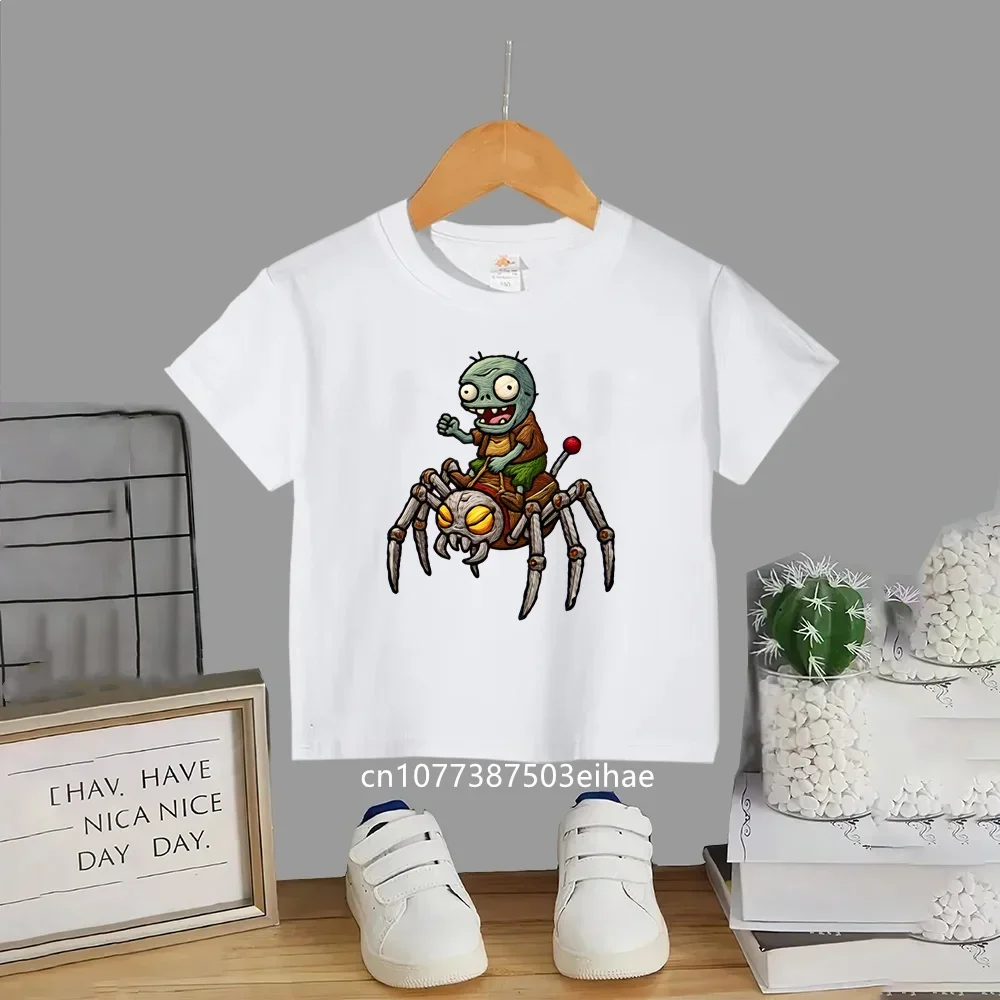Spider Rider Zombie Plants Vs Zombies Graphic Kids Tee Mechanical Spider Zombie Print Boys Girls Cotton Short Sleeve Game Tops