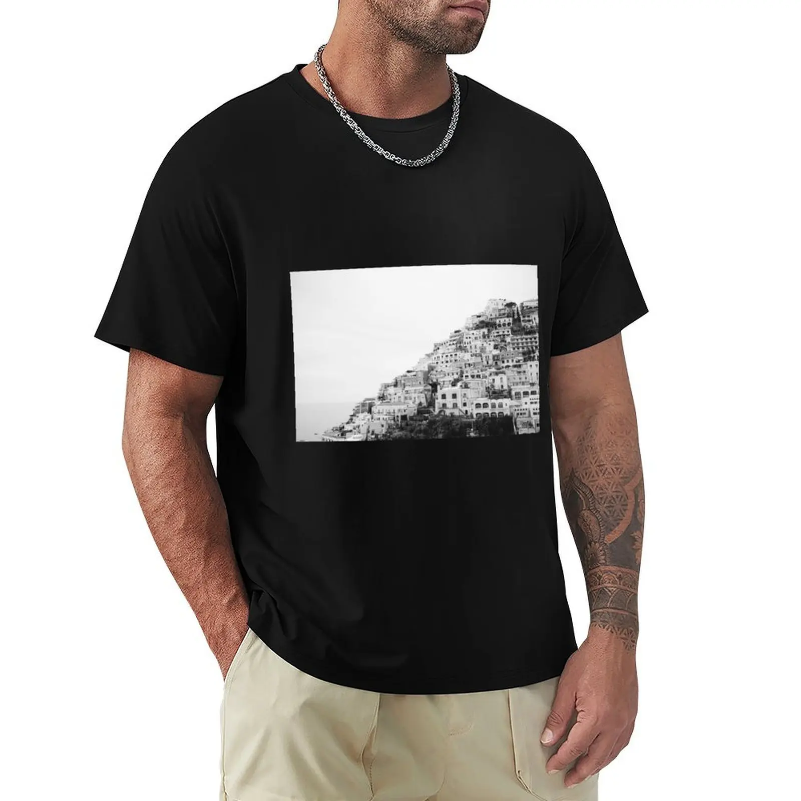 Positano Italy Landscape in Black and White T-Shirt funny t shirts man T-Shirt