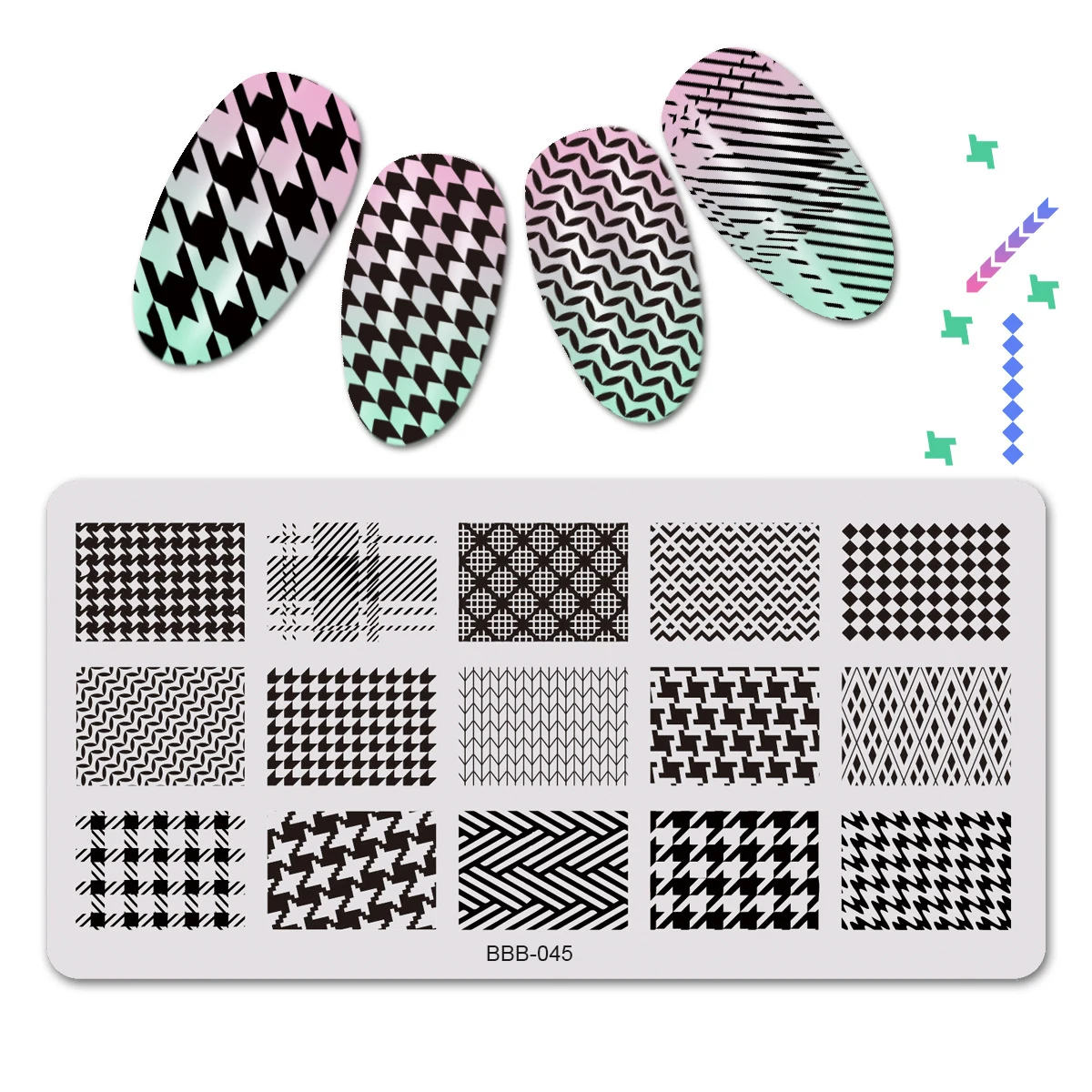 1PC Luxury Nail Art Stamping Plate Pattern DIY alphanume Checked Stripe Manicure Image Template Charm Nails Stencil Tools BPL041