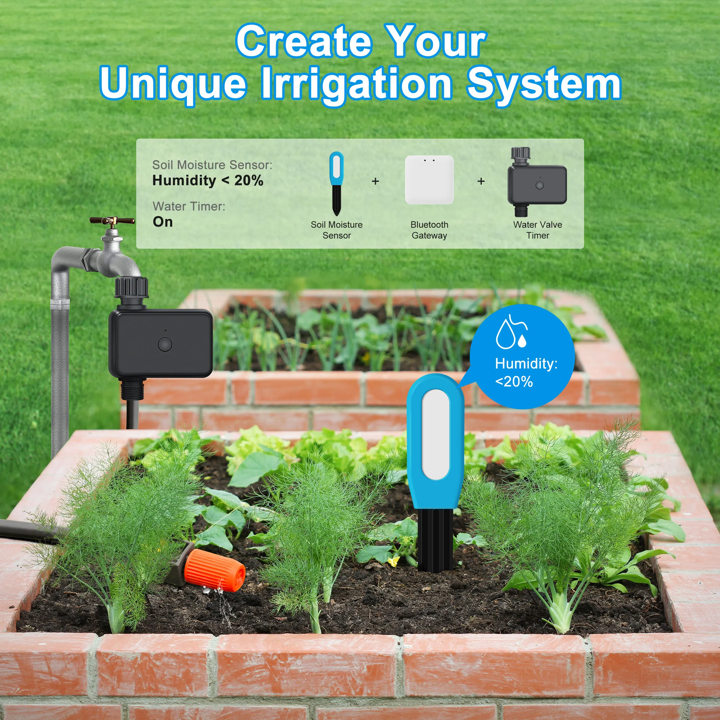 Timer per irrigatore intelligente GIRIER Tuya, Timer per irrigazione Bluetooth WiFi per sistema di irrigazione a goccia automatico per la cura del giardino/cortile/prato