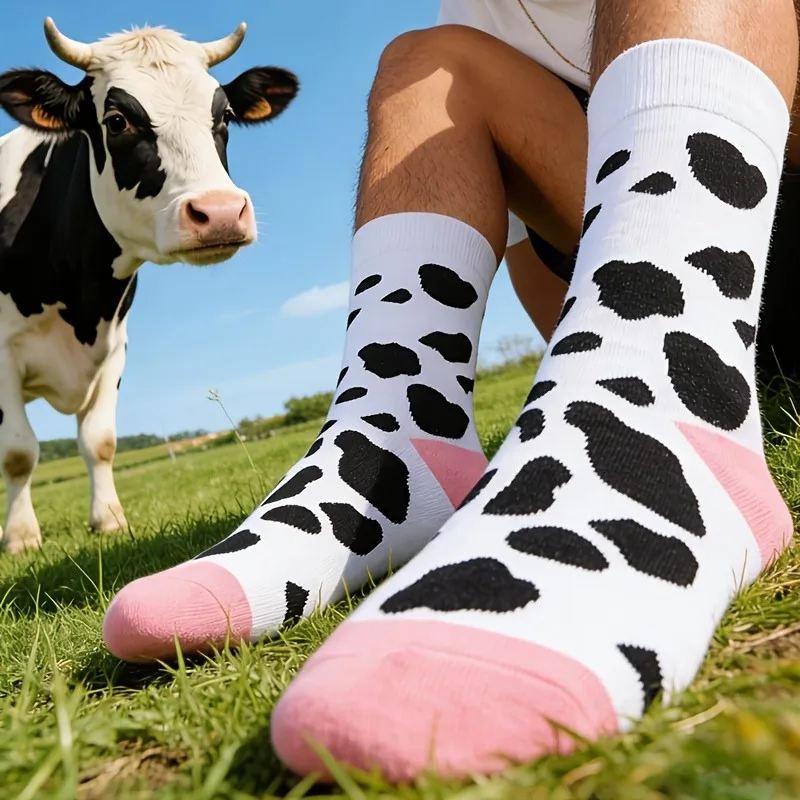 Neuartige Baumwoll-Crew-Socken mit Milchkuh-Muster für Männer und Frauen, atmungsaktive, lässige Geschenksocken mit Bauernhof-Motiv für den täglichen Gebrauch