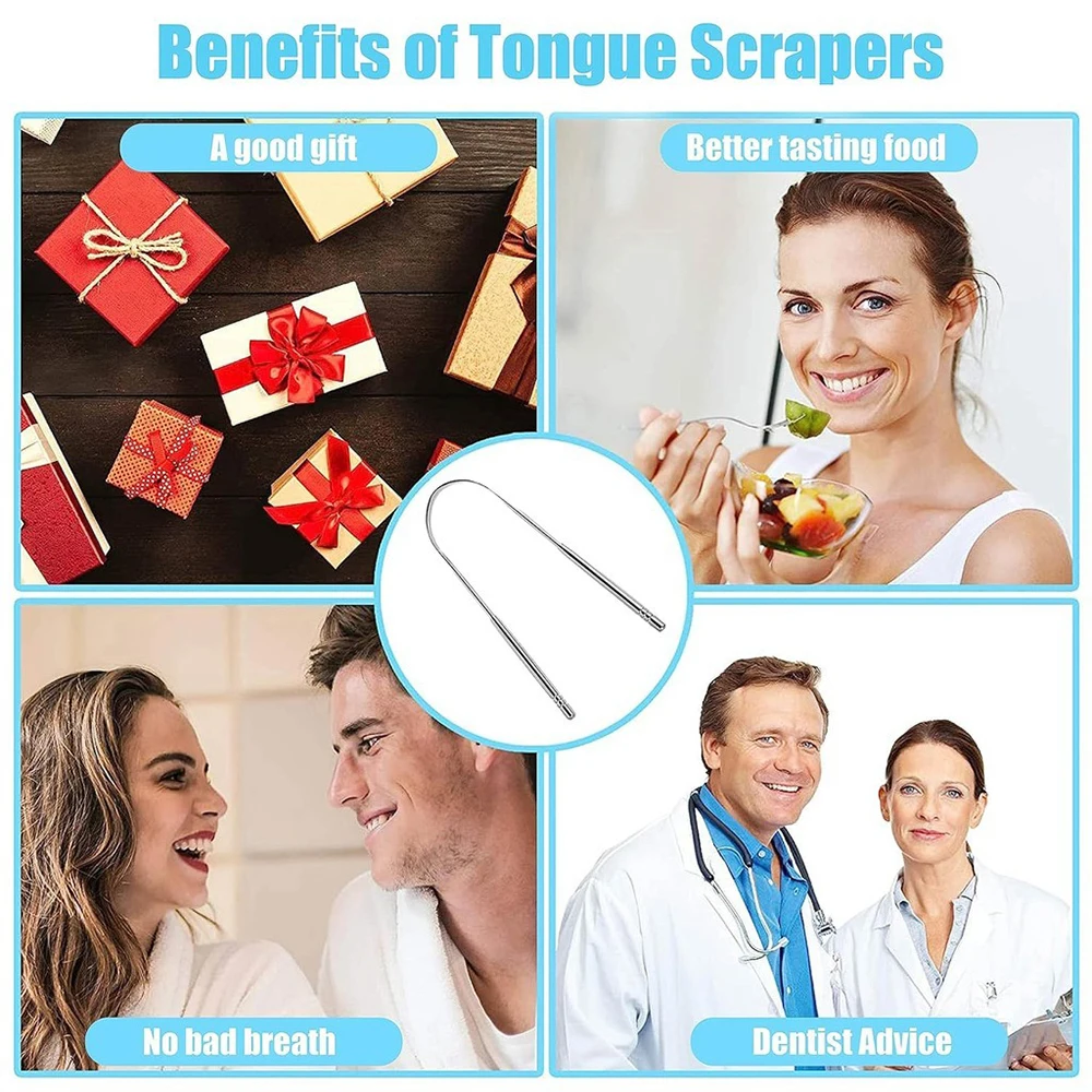 Stainless Steel Tongue Scraper U-shaped Metal Fresh Breath Cleaning Coated Tongue Toothbrush
