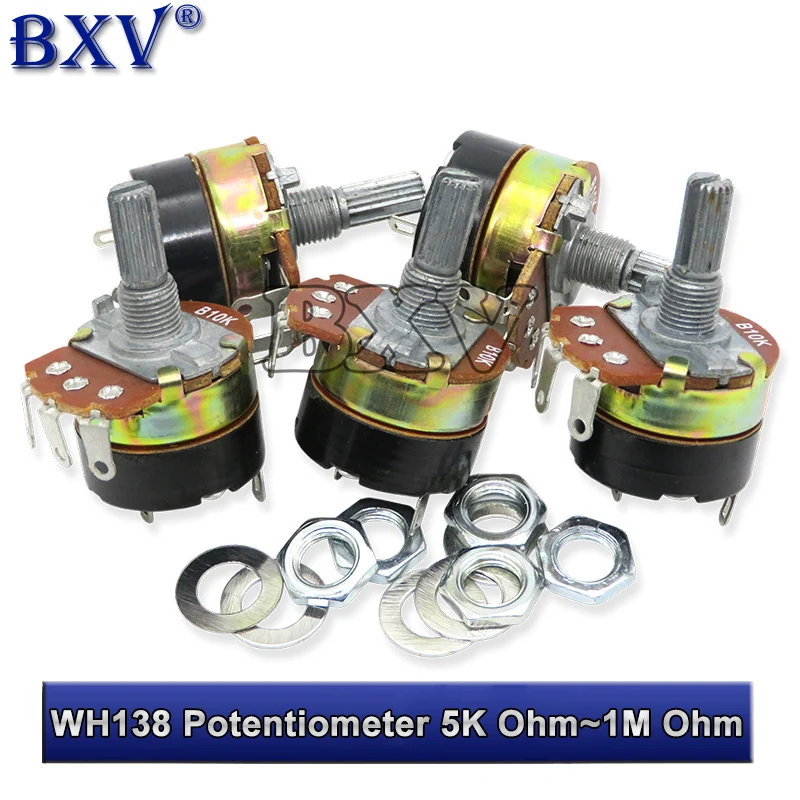 WH138-1 Potencjometr Regulowany rezystancyjny regulator prędkości z przełącznikiem WH138 B5K B10K B20K B50K B100K B250K B500K 10K 100K 2PCS