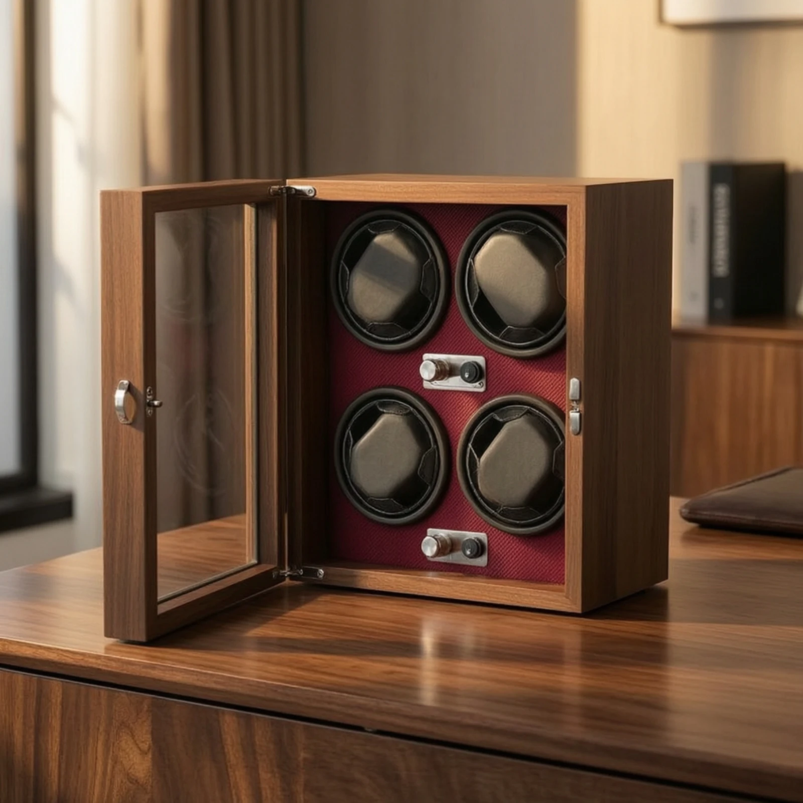 Automatic Watch Winder USB Powered Watch Winder Cabinet Wooden Compact for Enthusiasts, Bedroom, Office