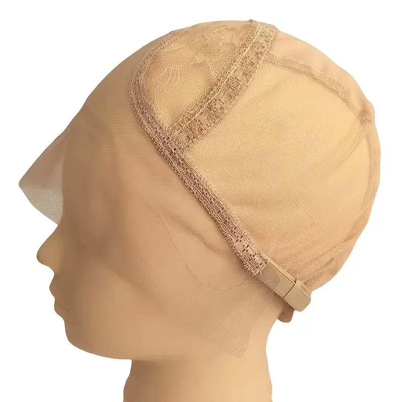 Beige Lace Frontal Wig Cap - Breathable Mesh Fabric with Elegant Floral Pattern, Ideal for Hair Styling and Protection