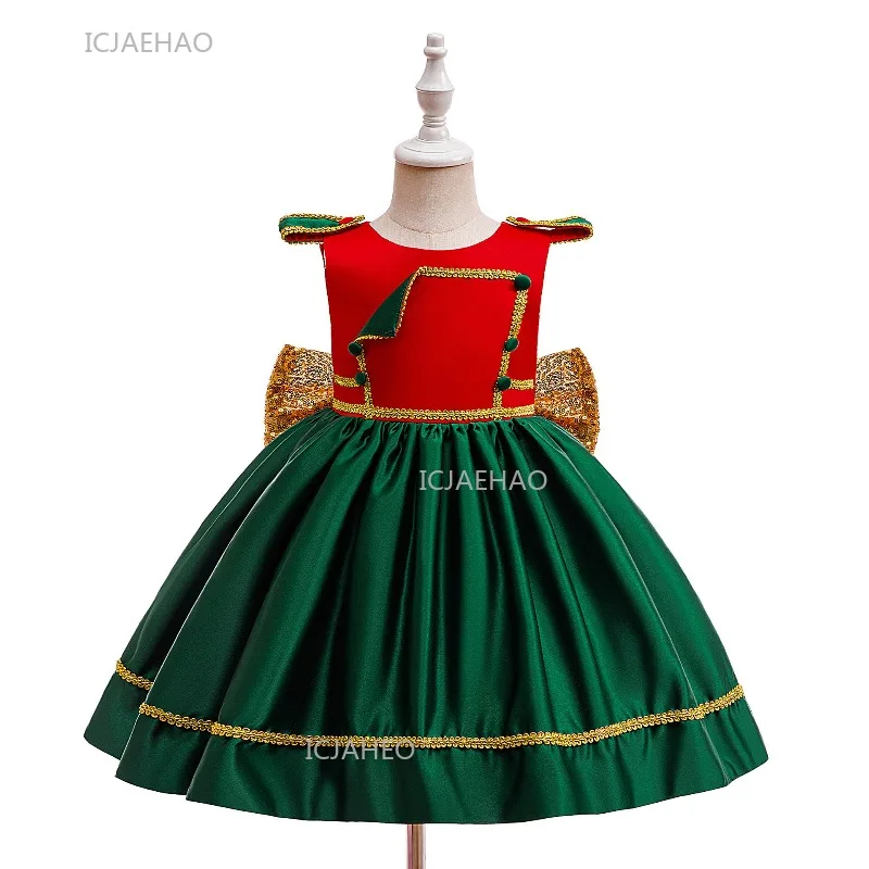 Birthday party Christmas Dresses for Girls Costume Children Performance Bow Dress Holiday Pageant Gown Kids Elves Formal Outfit
