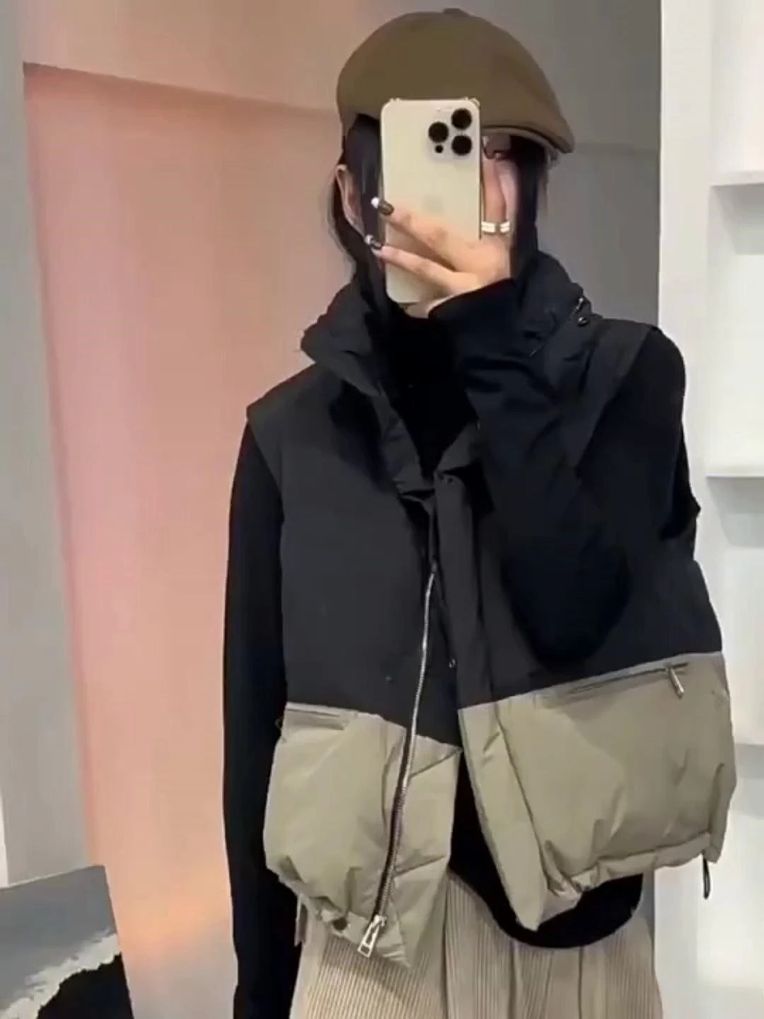 Autumn Winter Fashion Sleeveless Padded Vest Women Korean Patchwork Half-High Collar Coats Woman Contrast Color Warm Tops Coat