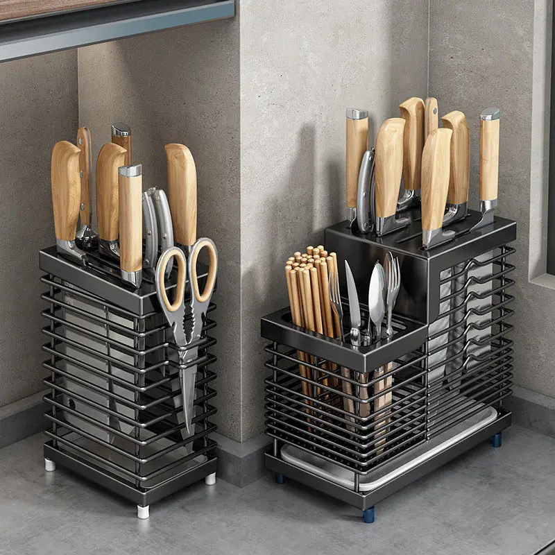 Kitchen Storage Rack Knife Rack Metal Waterproof Home Kitchen Accessories Countertop Organizer Fork Chopsticks Drain Rack Shelf