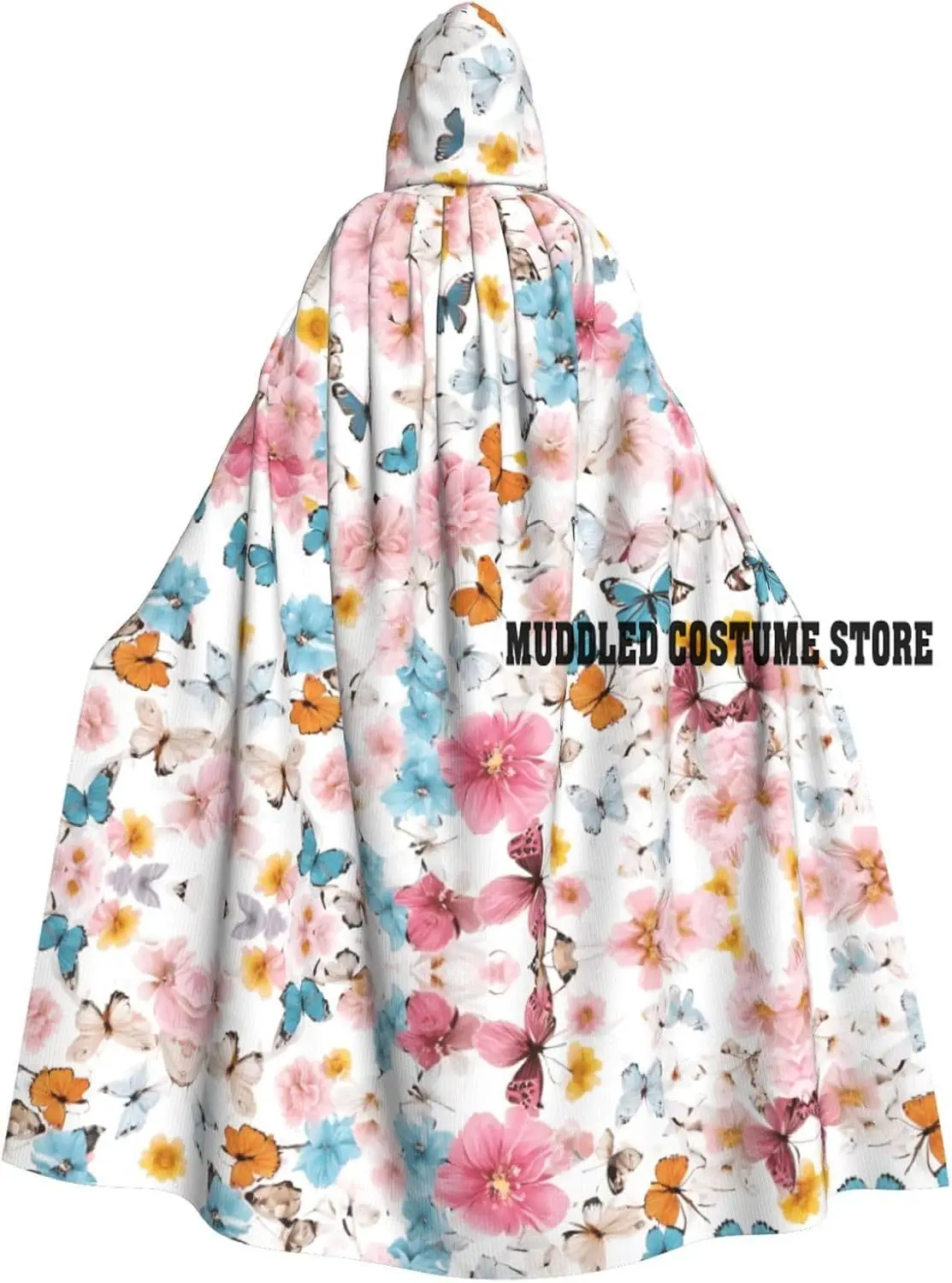 

Romantic Fancy Floral Birds Butterfly Unisex Hooded Cape Halloween Cloak Cosplay Costumes Party Cape Hood for Adults