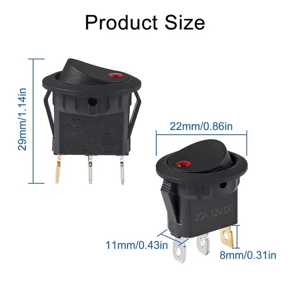 4Pcs Lighted Rocker Switch Waterproof DC 12V 20A Round Rocker Toggle Switch 3 Pins Toggle Buttons for Car Automotive Boat Truck