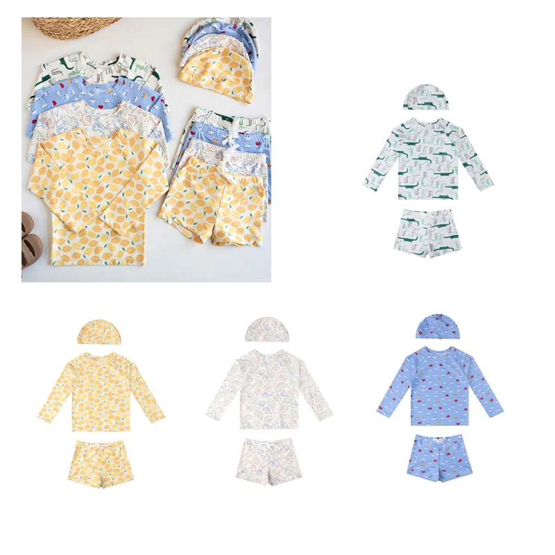 New Summer Children Boy Long Sleeve Top and Shorts Swimsuit Printed Girl Boy Bikinis Seaside Vacation Swimwear Biquinis