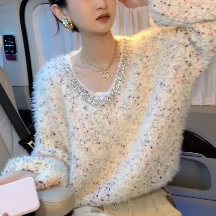 

Colorful Soft and Sticky Sweater Women's Autumn and Winter New Collection Lazy Style Fashionable Temperament Long Sleeved Top