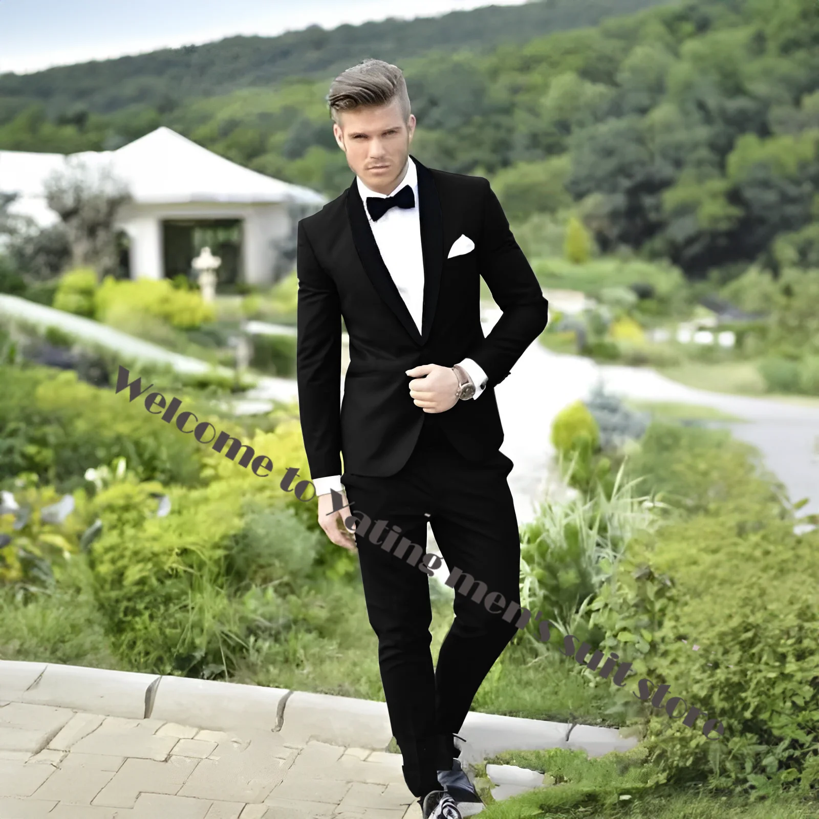 Royal blue Groom Tuxedos Charcoal Best Men Shawl Black Collar Groomsman Men Wedding Suits Bridegroom