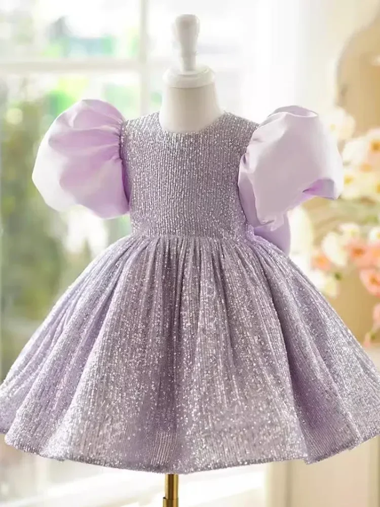 Vestido de baile con lentejuelas para niños, vestido de princesa para fiesta de cumpleaños y boda, vestido de primera comunión A3707