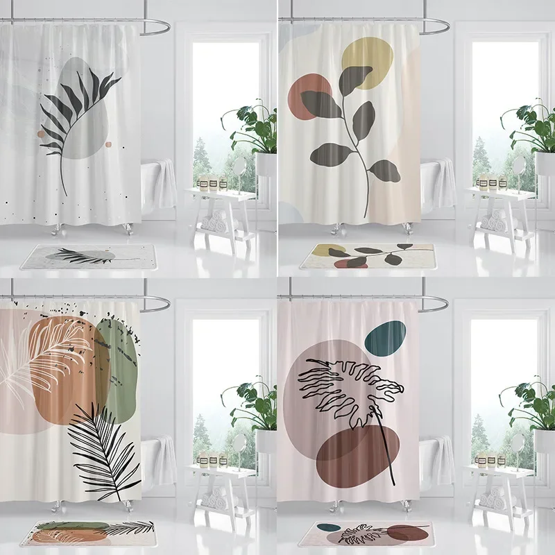 isn't wind simple Morandi bathroom shower curtain printed room partition  waterproof polyester light-transmitting