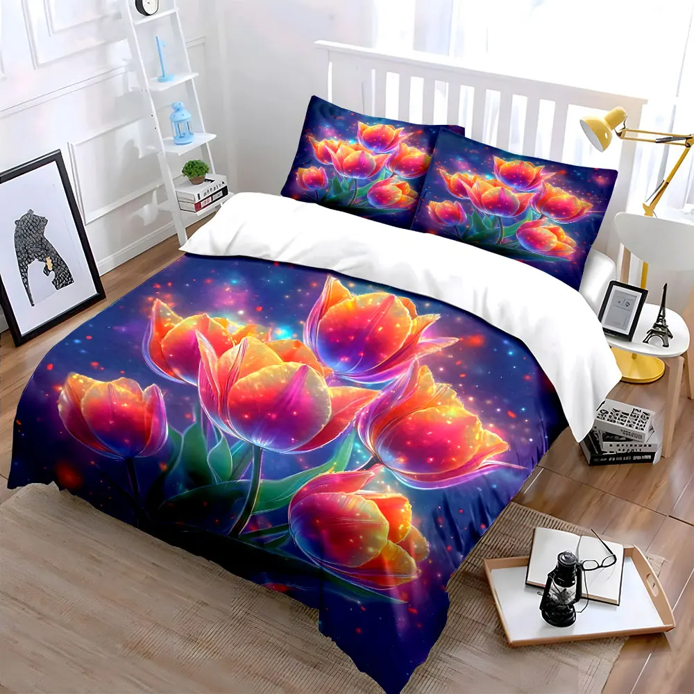Glowing Tulip Set for Decoration  kid's and adults' bedroom decor, Exquisite three-piece bedding set gift