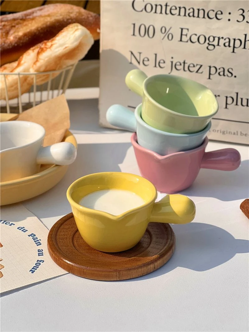 Specialty Plates Korea Ceramics Coffee Milk Cup with Handle Household Salad Dressing Dipping Bowl Kitchen Soild Tableware