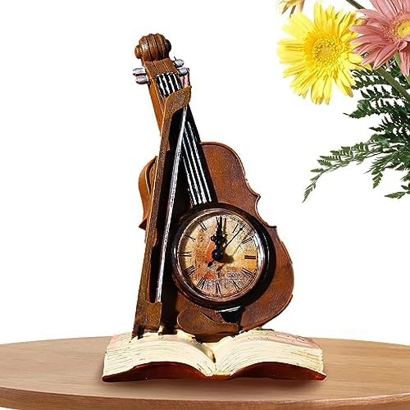 

Aesthetic Digital Clock Miniature Violin Decoration, Vintage Violin Model, Desk Clocks For Desk Decoration, Craft Red 27X15x11cm