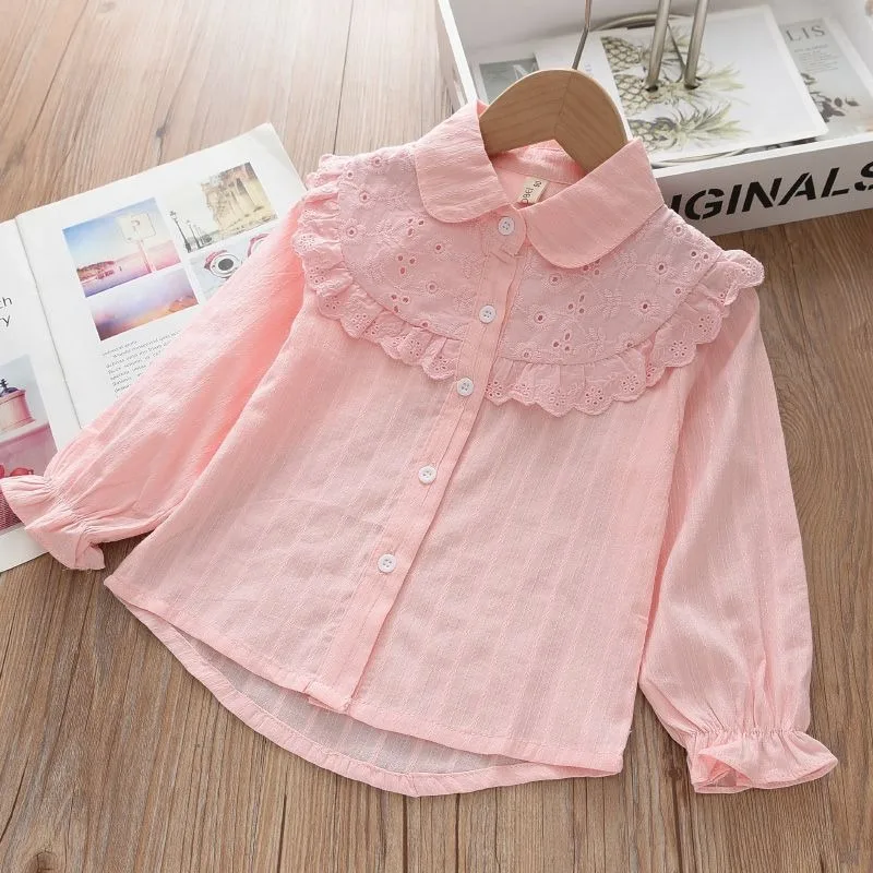 

Pure Cotton Girls' Lace Collared Shirt Tween Girls Base Layer Top White Spring 2026