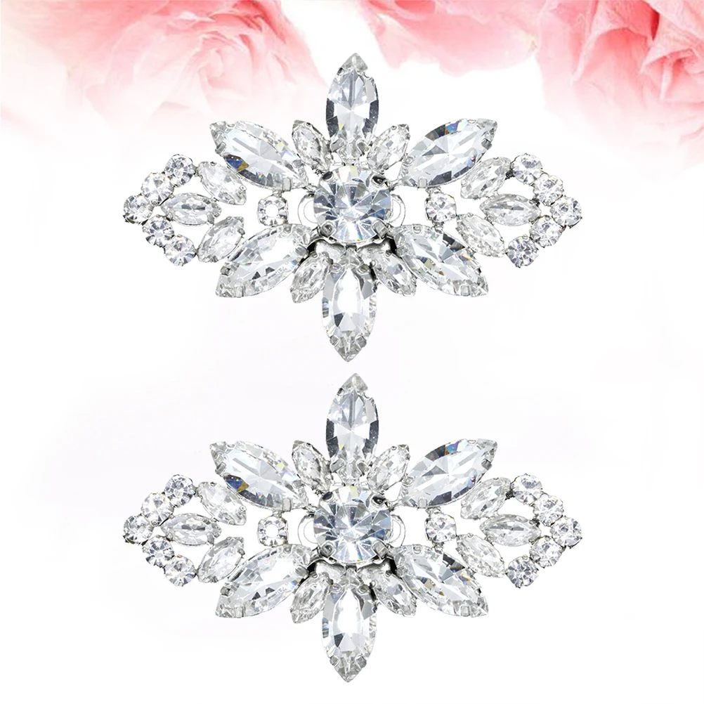 

2PCS Rhinestone Clips Crystal Decorative Flower Bride Charm Accessories Silver Removable Shoe Rhinestone Shoe Decoration Buckles