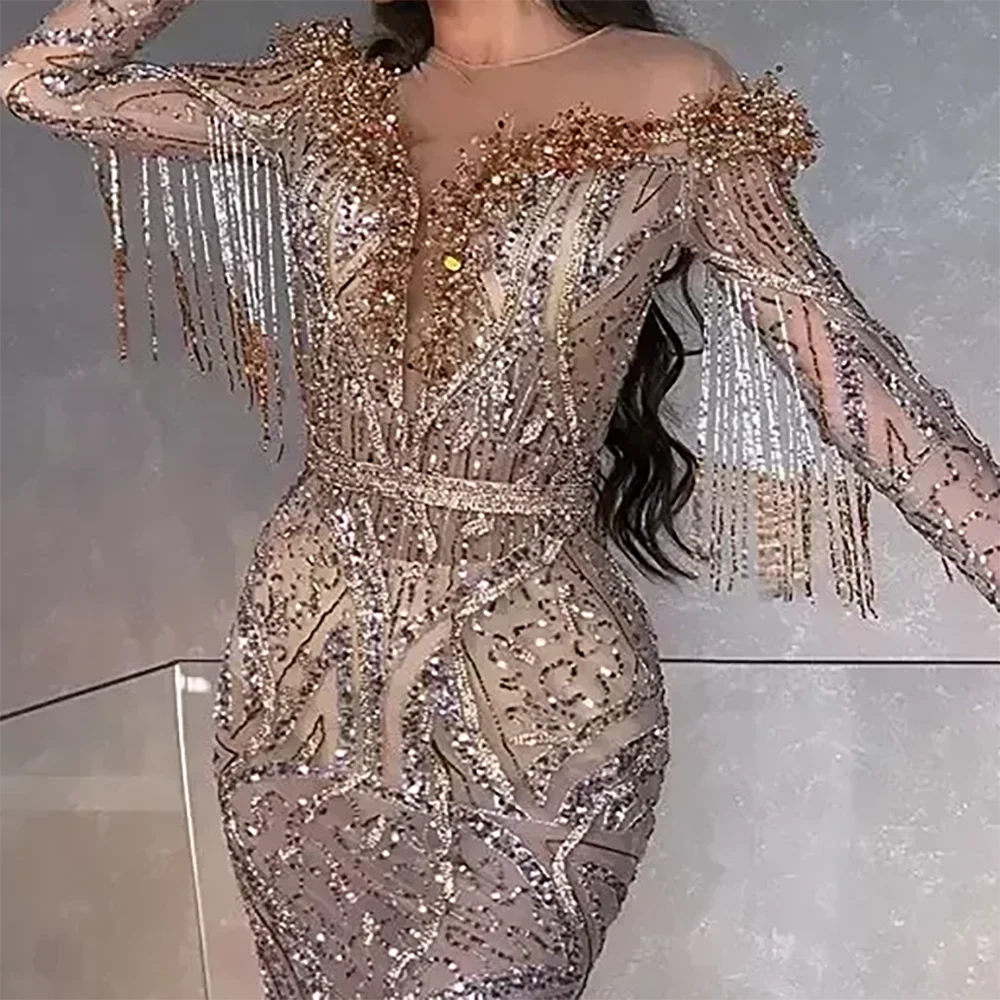 فاخر قبالة الكتف مطرزة الديكور شرابة حورية البحر فساتين السهرة الرسمية حفلة عيد ميلاد فساتين حفلات مخصصة