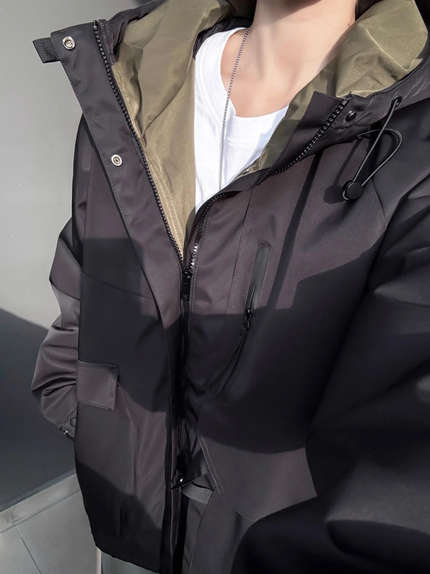 Thiened American Sle Boxy المفكك للقلنسوة الدافئة في الهواء الطلق عارضة الرجال الشتاء Jaet الشباب العصرية طويلة Sve سستة Cl... #4