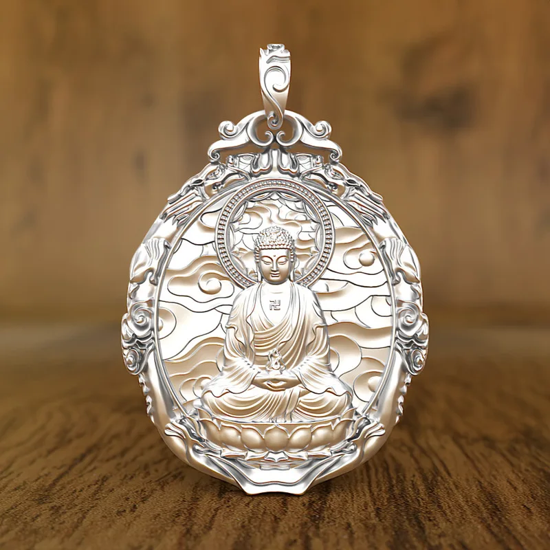 Solid 999 Silver Dainichi Nyorai Pendant & Thousand-Hand Kannon Necklace, Personal Buddha Amulet Men Women Protection Talisman