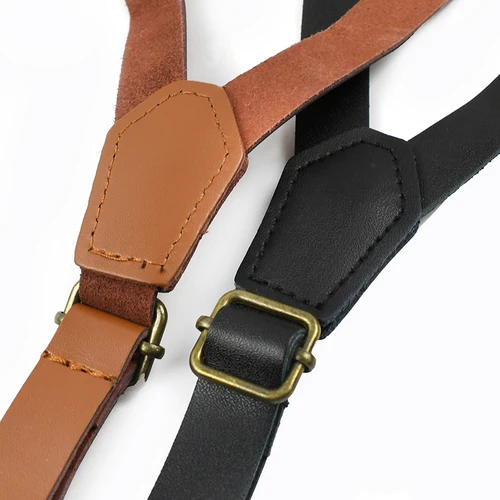 Imagen 2 del producto Deepeel- Tirantes Retro de cuero para hombres y adultos, 4 Clips, tirantes masculinos tipo Y, arnés de correa ancha de 1,5 cm, accesorios de disfraz para vaqueros