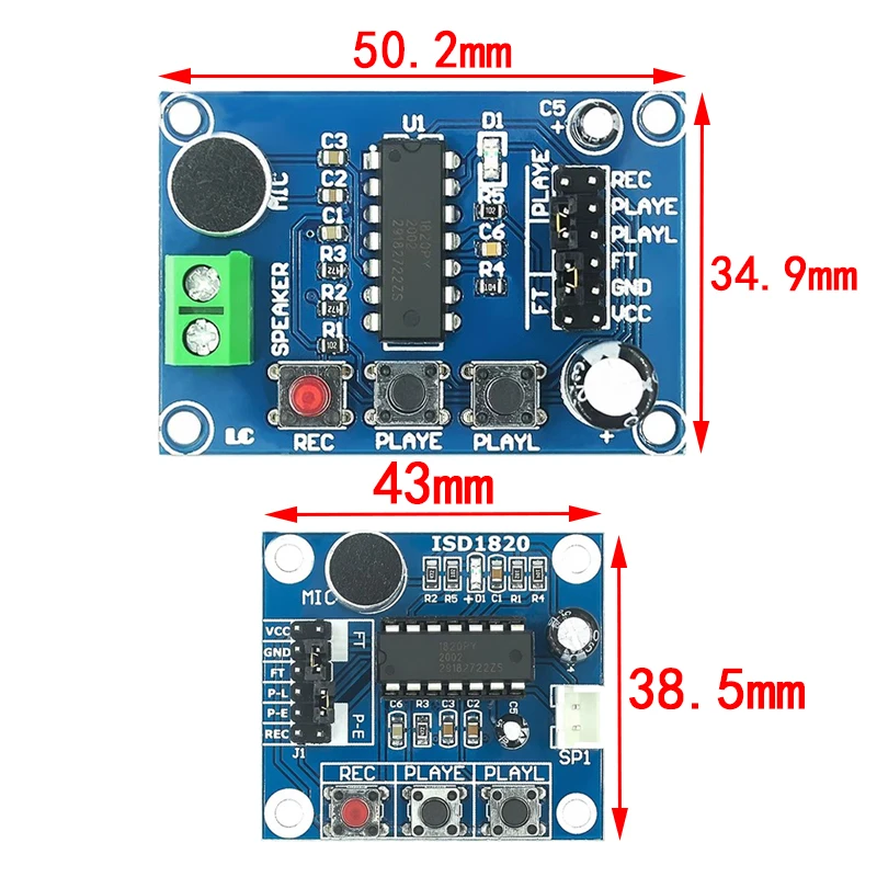 ISD1820 recording module voice module the voice board telediphone module board with Microphones + Loudspeaker