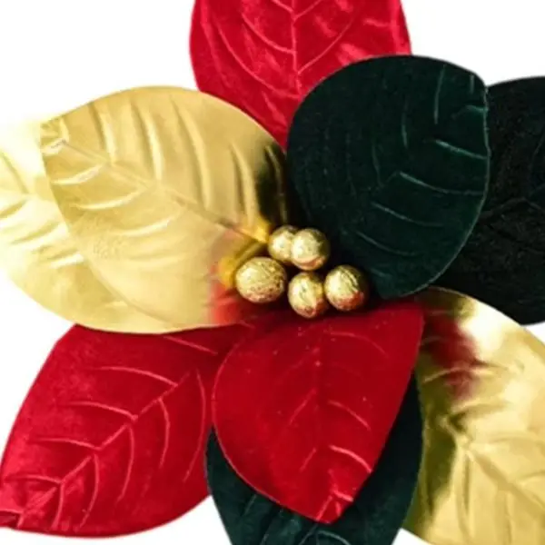 

3pcs Christmas Decorative Felt Fabric Flower 30*20cm Vibrant Christmas Tree Decor Artificial Poinsettia Flowers Holiday Decor
