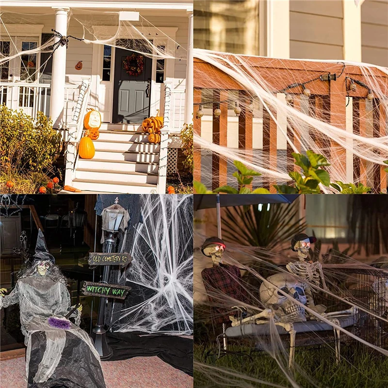 Halloween Spider Web Scary Party Scene Props White Stretchy Cobweb Spider Web Horror Halloween Decoration for Bar Haunted House