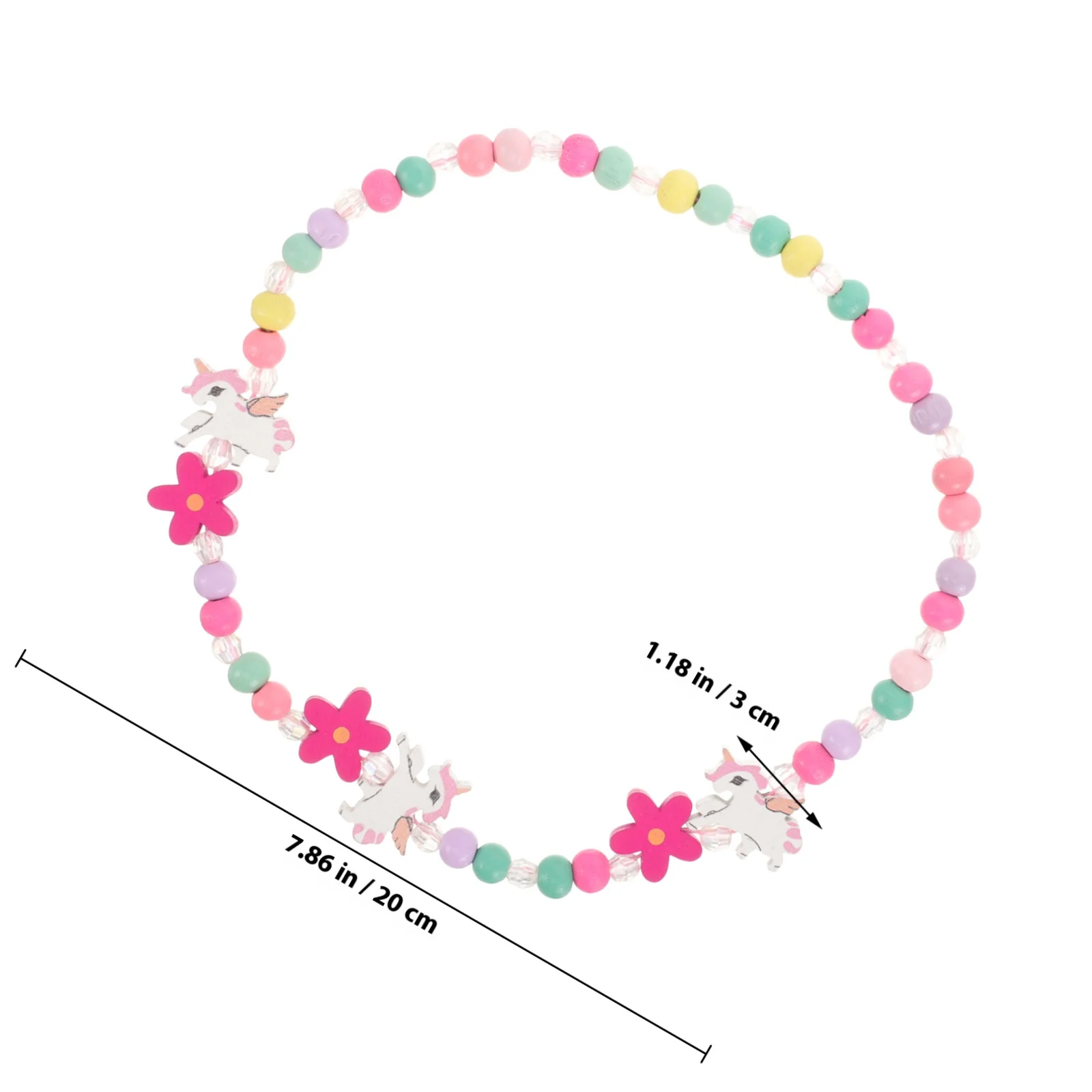 木製ビーズジュエリーセット マルチカラーユニコーンネックレスブレスレット 子供用 誕生日 ホリデー ドレスアップアクセサリー ビーズネックレス