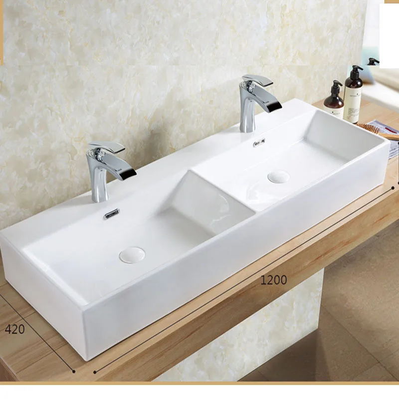 Large Basin Art Basin Ceramic Basin Double Faucet Hole Rectangle DoubleWashbasin Double