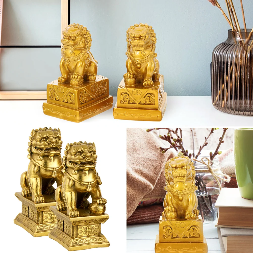 

2pcs Lion Shape Resin Statue Desktop Decor Office Home Ornament Small Lion For Indoor Outdoor Tabletop Decoration