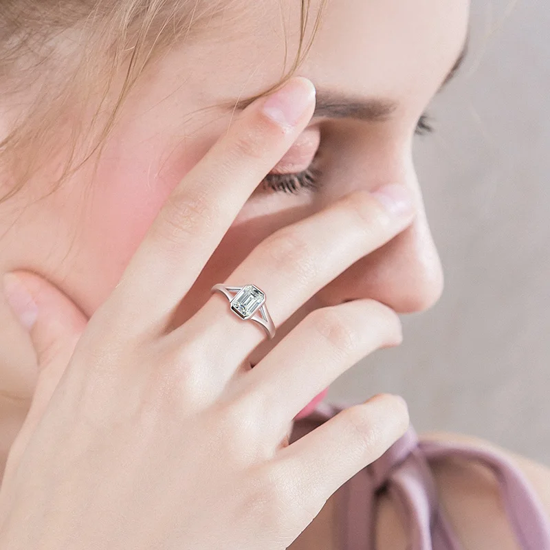 Smyue 1CT 2CT الزمرد قطع مويسانيتي خاتم الزواج للنساء سوليتير مختبر الماس مجوهرات S925 فضة مطلي 18K الذهب #6