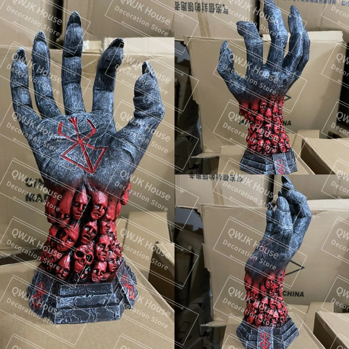 Mad God Hand Grim Reaper Devil's Right Hand Of Berserk Skull Rune Sculpture Resin  Horror Figure Craft Halloween Fear Home Decor